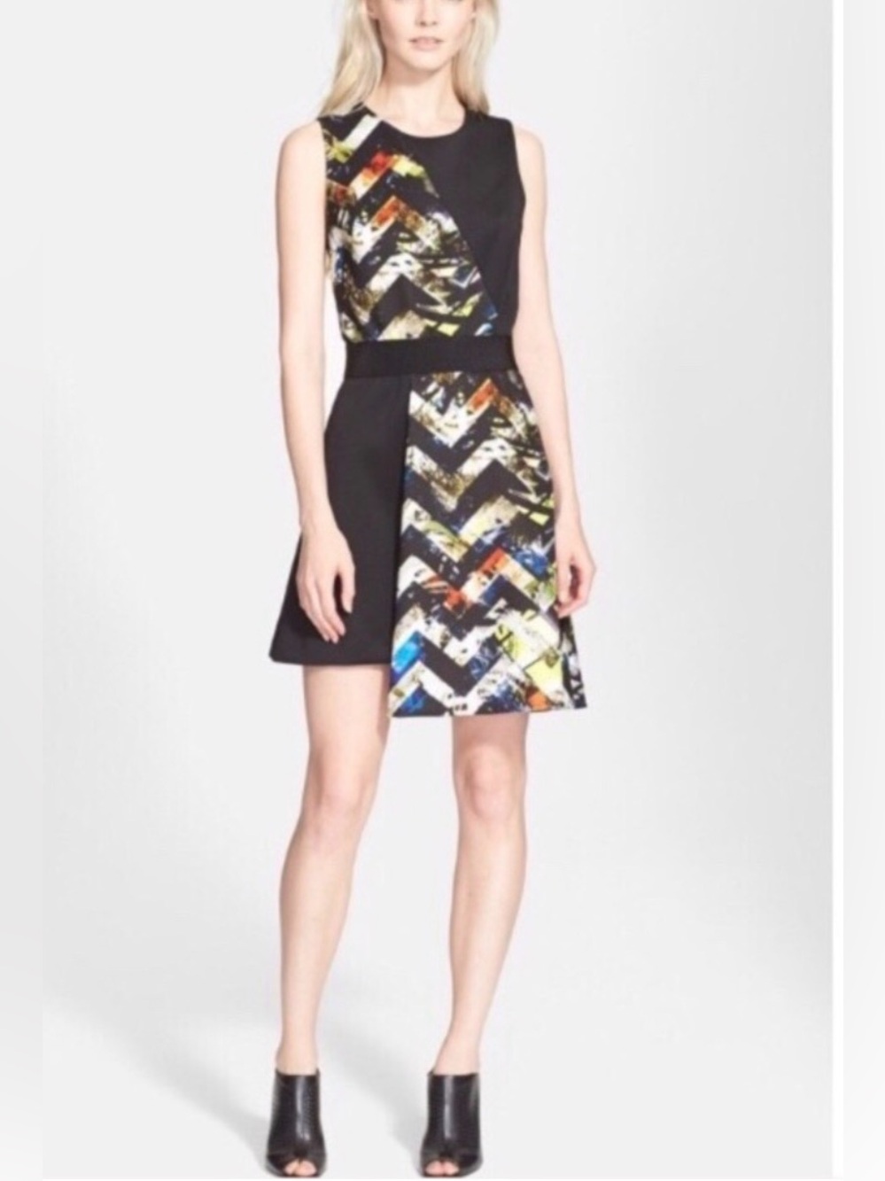 Milly Dress Women's 10 Multicolor Chevron Colorblock Fit & Flare Sleeveless‎